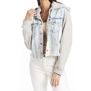 Tractr Denim Crop Jacket French Terry Sleeves Blue Jean Small Essential New